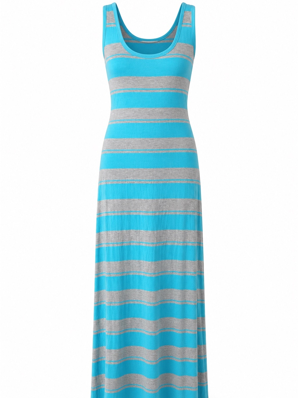 CALVIN KLEIN Womens Sz 12 Blue/Gray Stretch Striped Maxi Tank Dress Coastal
